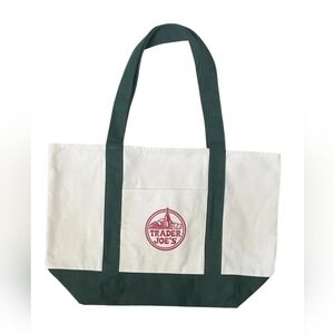 Trader Joes Rare Green and Cream Tote Bag Limited Edition